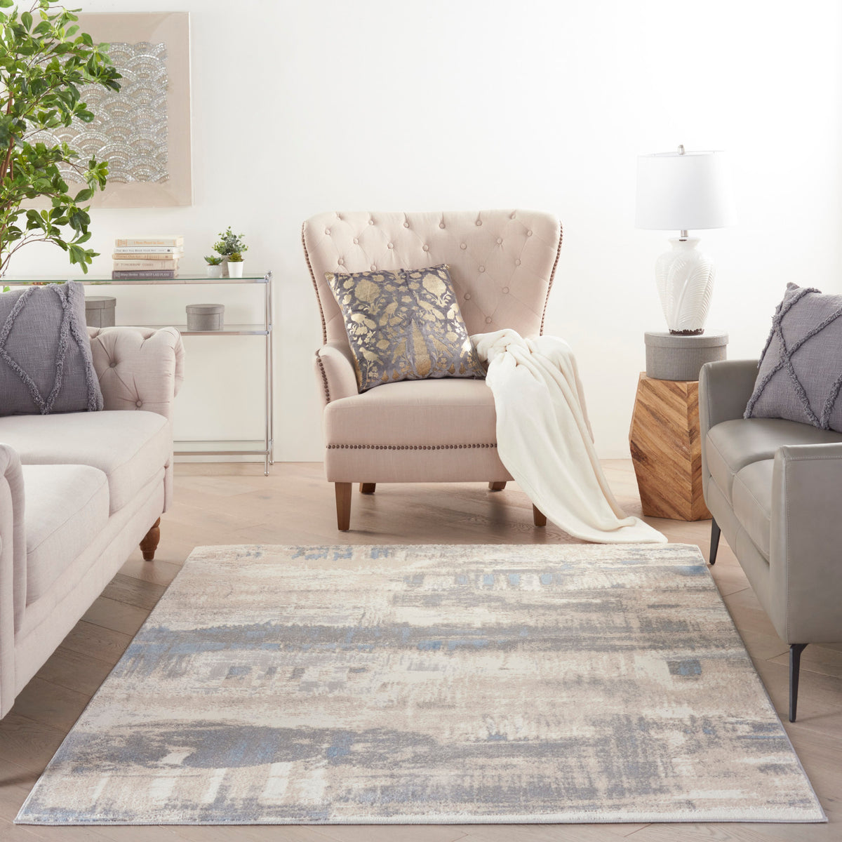 nourison solace sla07 ivory grey blue rug