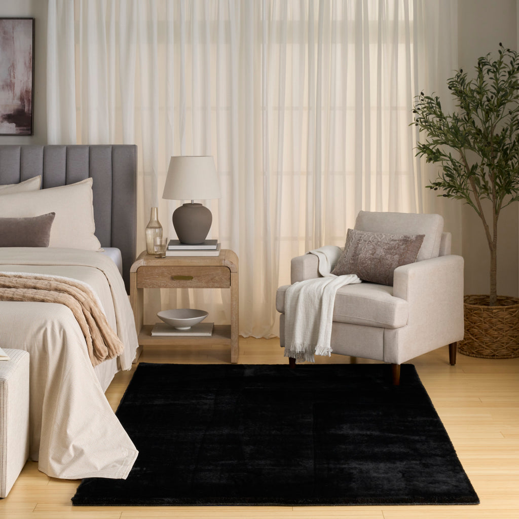 nourison soft plush rabbit fur sff01 black rug