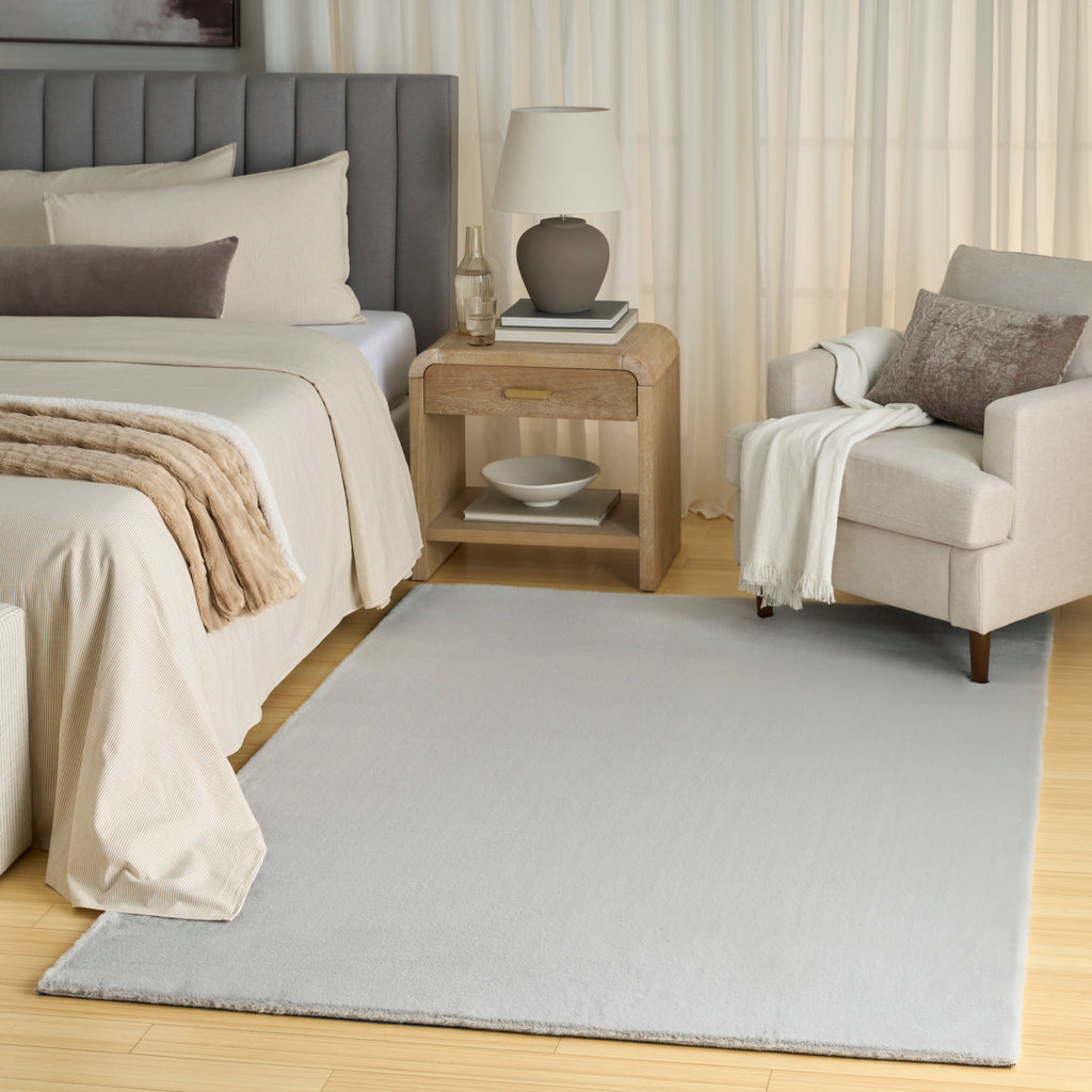nourison soft plush rabbit fur sff01 silver rug