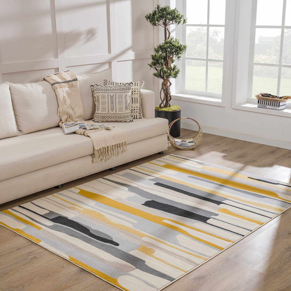 Hauteloom Means MEAN Mustard Machine Made Polypropylene Rug