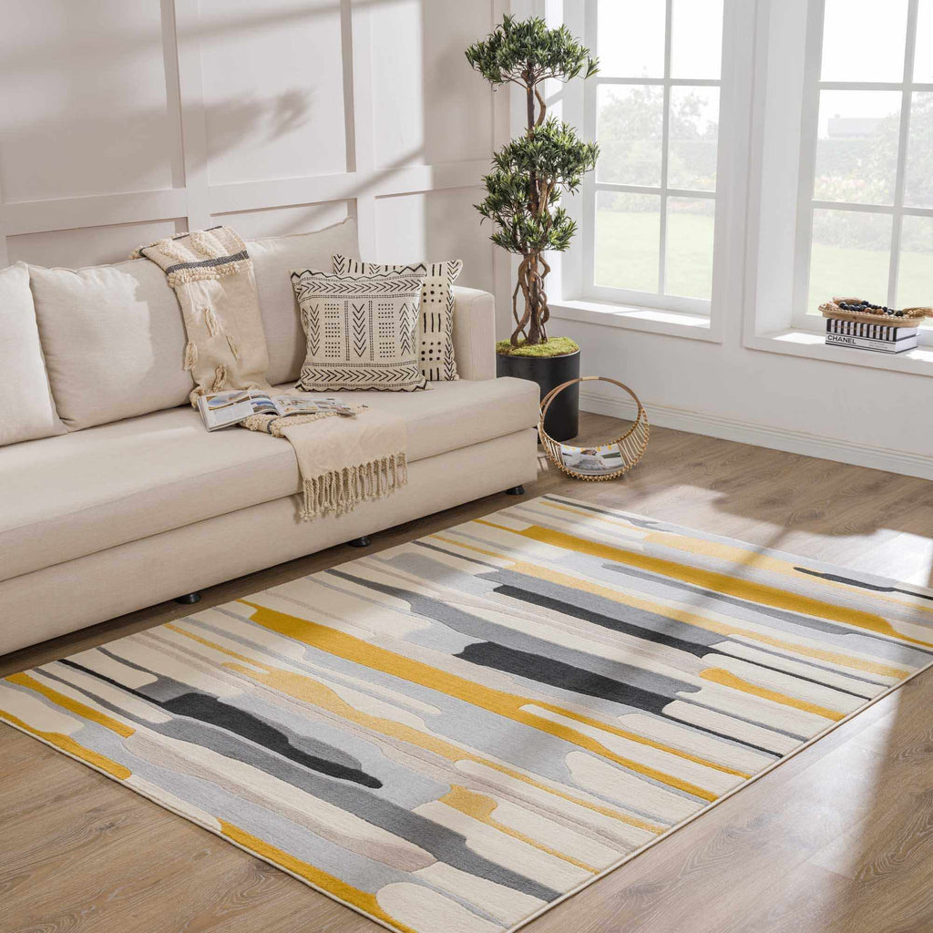 Hauteloom Means MEAN Mustard Machine Made Polypropylene Rug