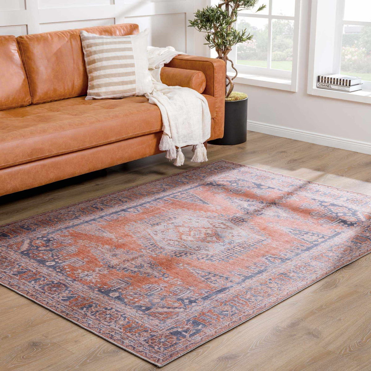 Hauteloom Taber TB Blue Machine Made Chenille-Polyester Rug