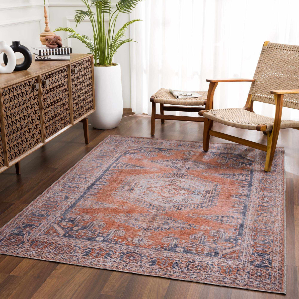 Hauteloom Taber TB Blue Machine Made Chenille-Polyester Rug