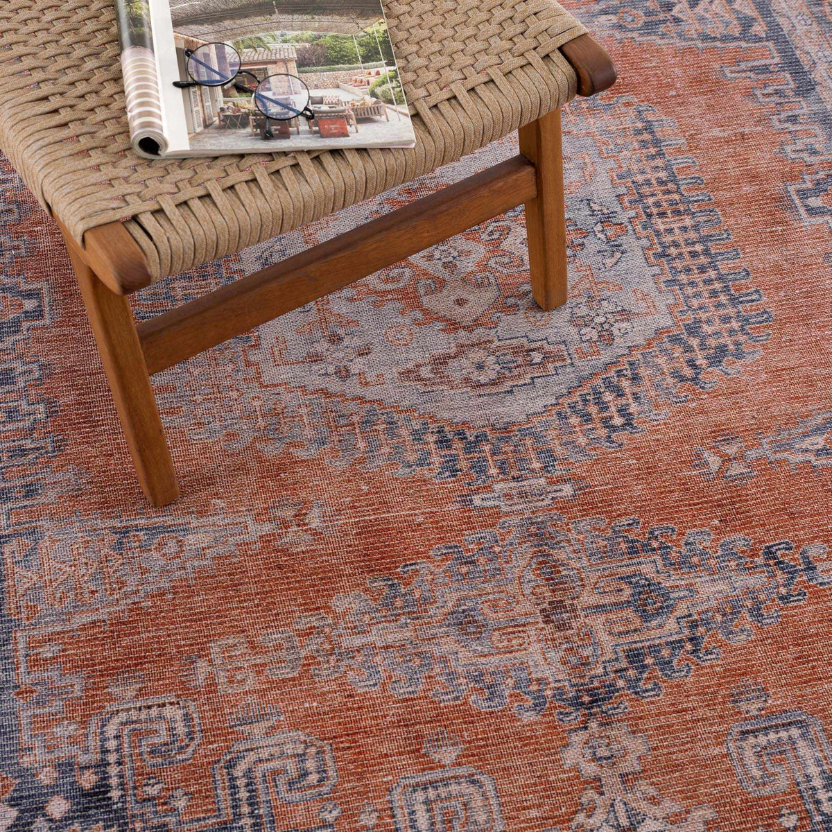 Hauteloom Taber TB Blue Machine Made Chenille-Polyester Rug