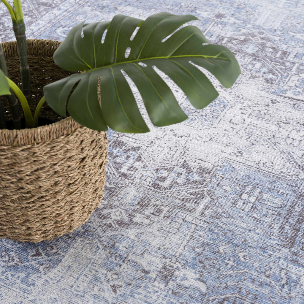 Hauteloom Pays PYS Sky Blue Machine Made Cotton Rug