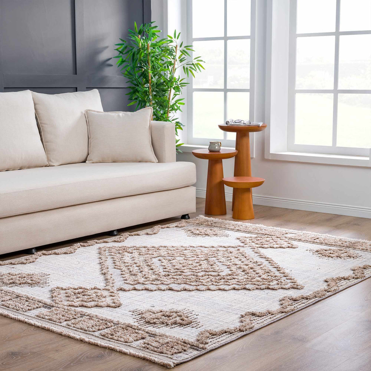Hauteloom Ampusungan AMPU Charcoal Machine Made Polyester Rug