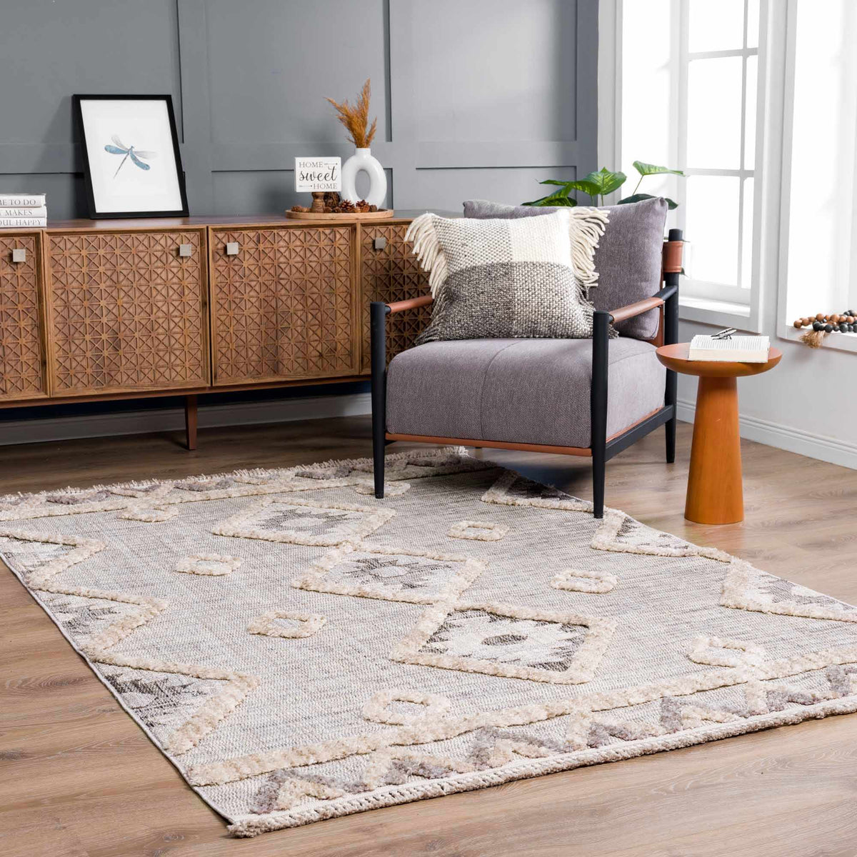 Hauteloom Serkomen HZRZSERKOA1 Gray Machine Made Polyester Rug