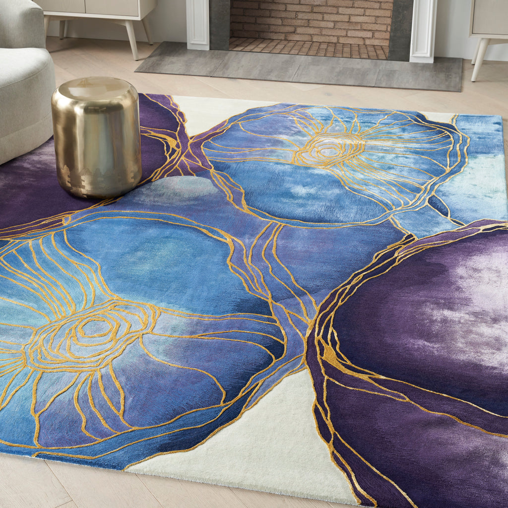 nourison prismatic prs32 blue gold rug