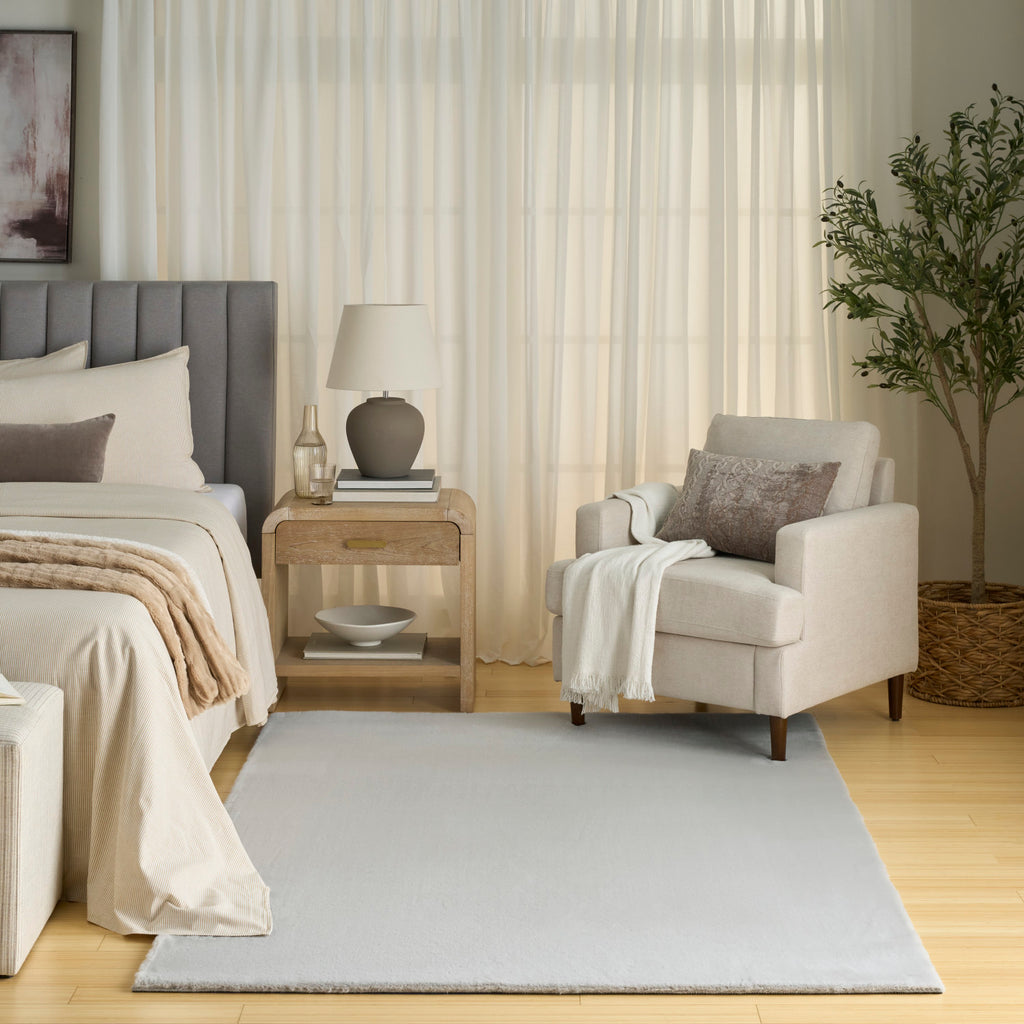 nourison soft plush rabbit fur sff01 silver rug