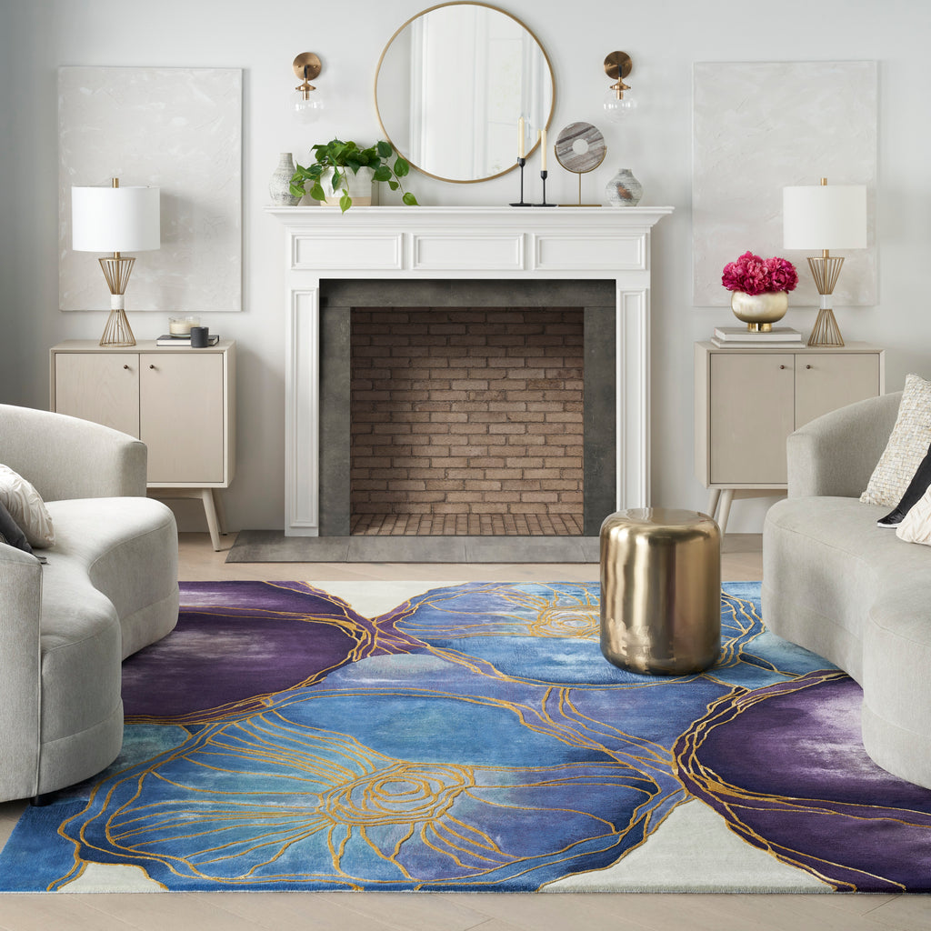 nourison prismatic prs32 blue gold rug