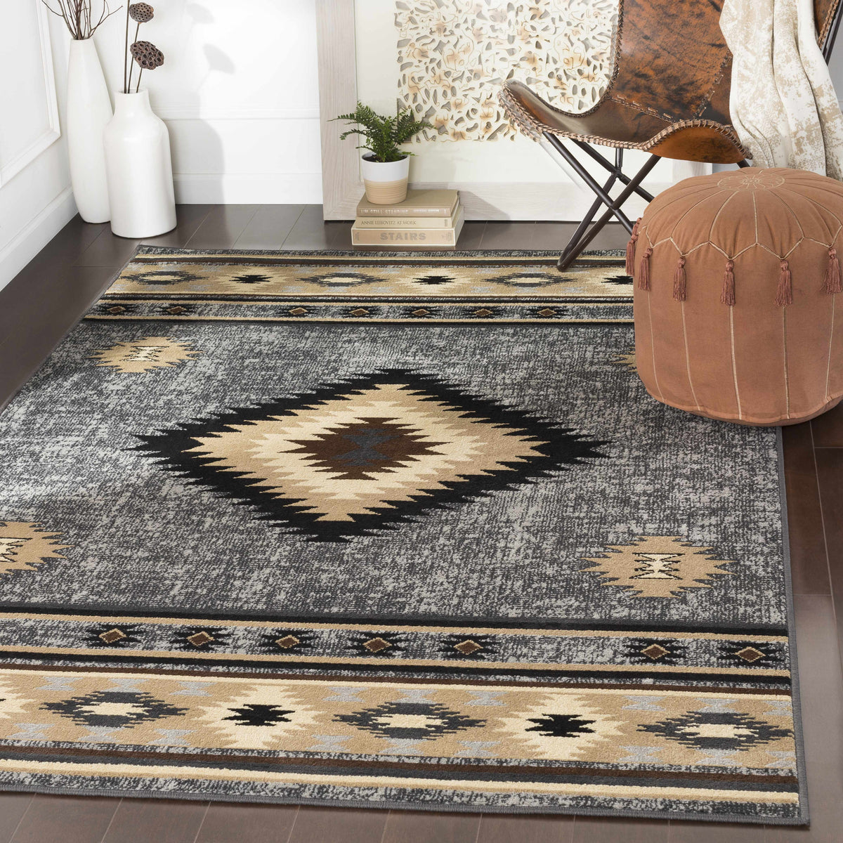 Hauteloom Buckhaven BUCKH Charcoal Machine Made Polypropylene Rug