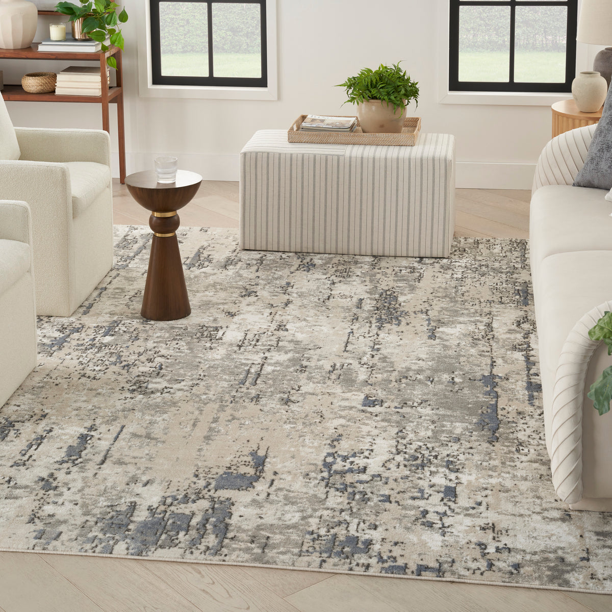 nourison quarry qua01 ivory blue grey rug