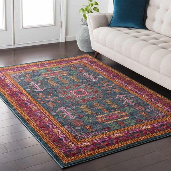 Hauteloom Cleveland CLE Teal Machine Made Polypropylene Rug