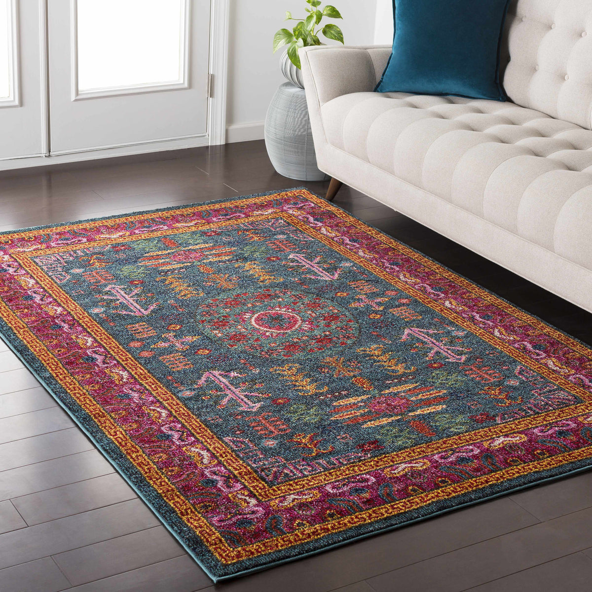 Hauteloom Cleveland CLE Teal Machine Made Polypropylene Rug