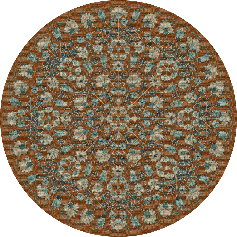spicher and company biltmore arabesque bloom cognac and  sea glass vinyl mat