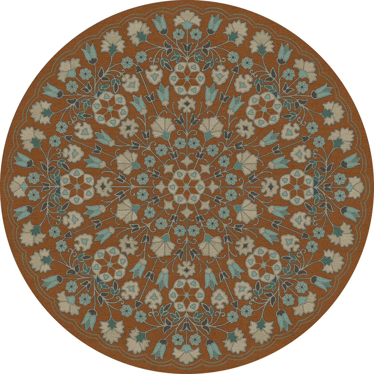 spicher and company biltmore arabesque bloom cognac and  sea glass vinyl mat