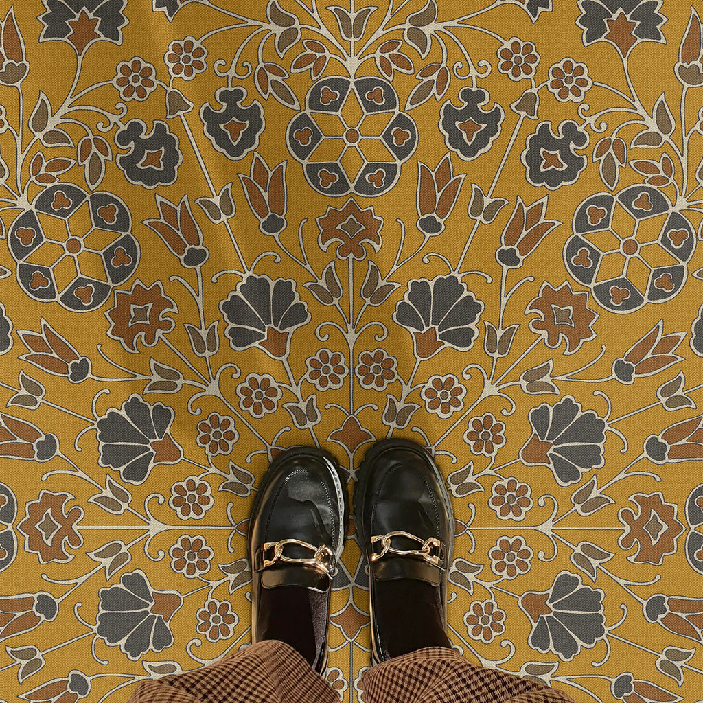 spicher and company biltmore arabesque bloom forged ochre vinyl mat