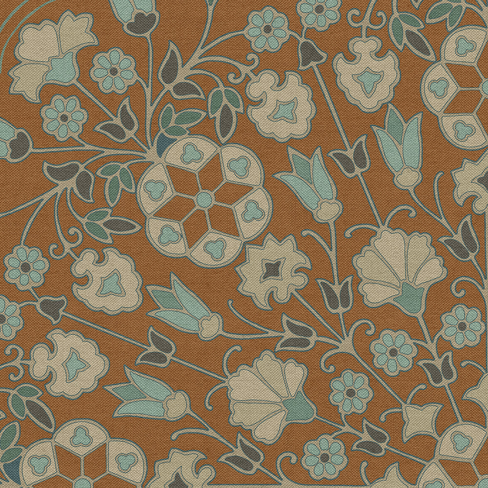 spicher and company biltmore arabesque bloom cognac and  sea glass vinyl mat