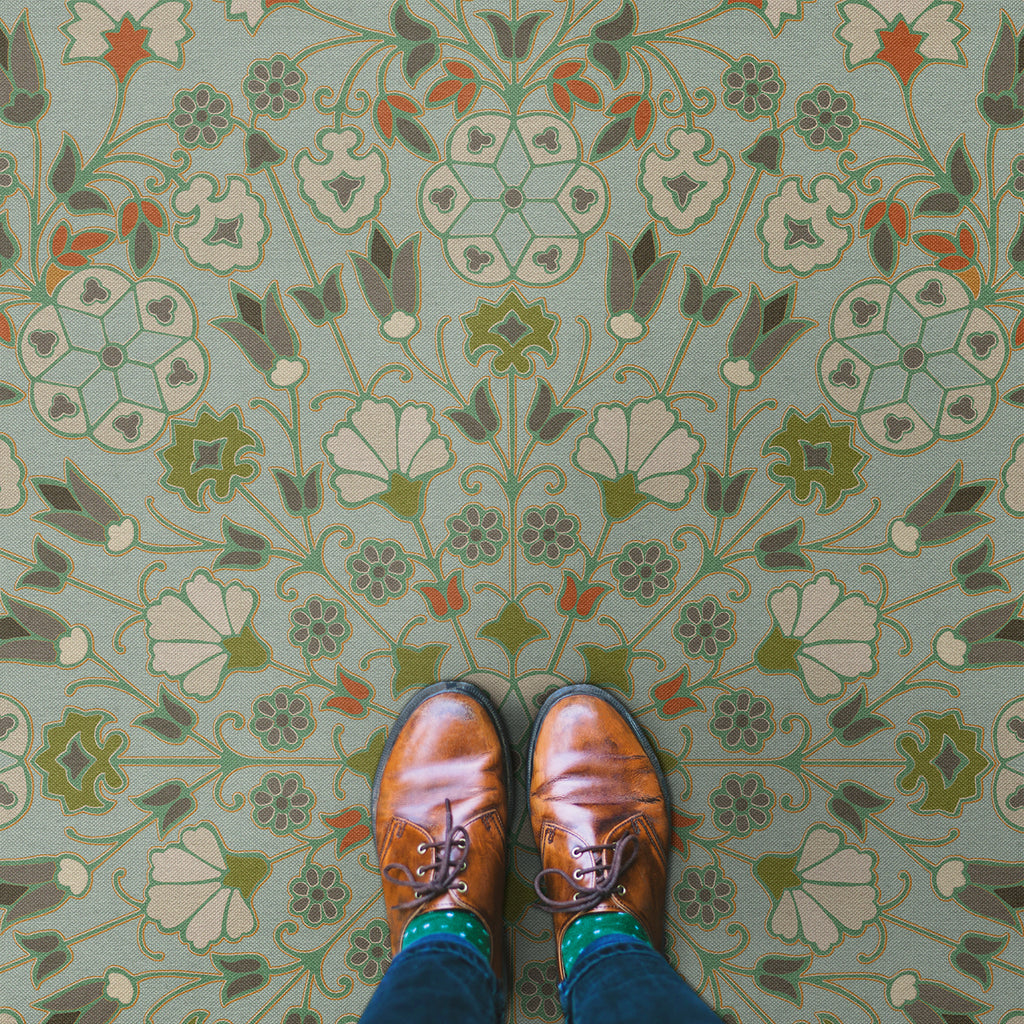 spicher and company biltmore arabesque bloom aqua verdure vinyl mat