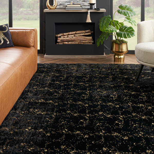 nourison cozy shimmer csh01 black gold rug