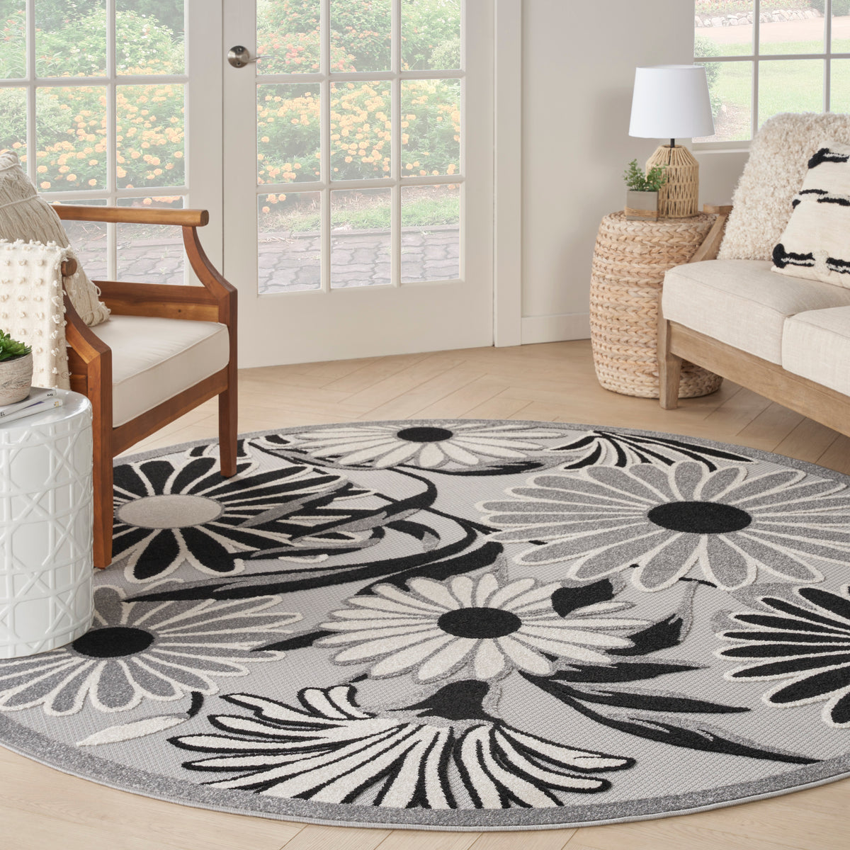 nourison aloha alh33 black white rug