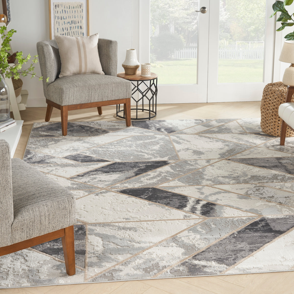 nourison elation etn11 ivory grey rug