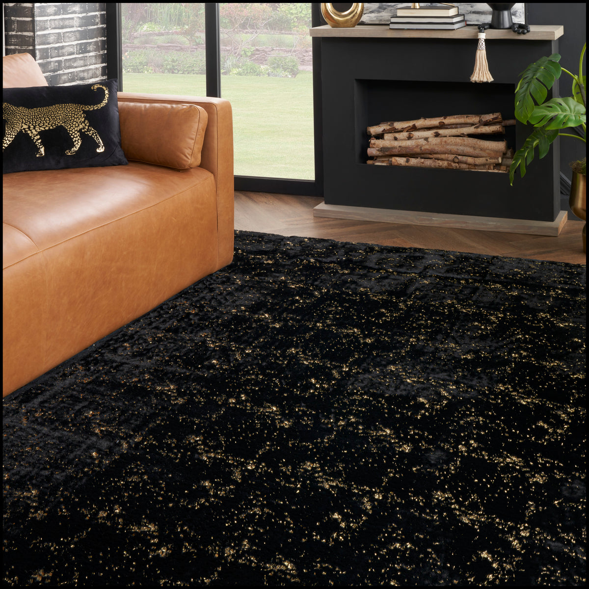 nourison cozy shimmer csh01 black gold rug
