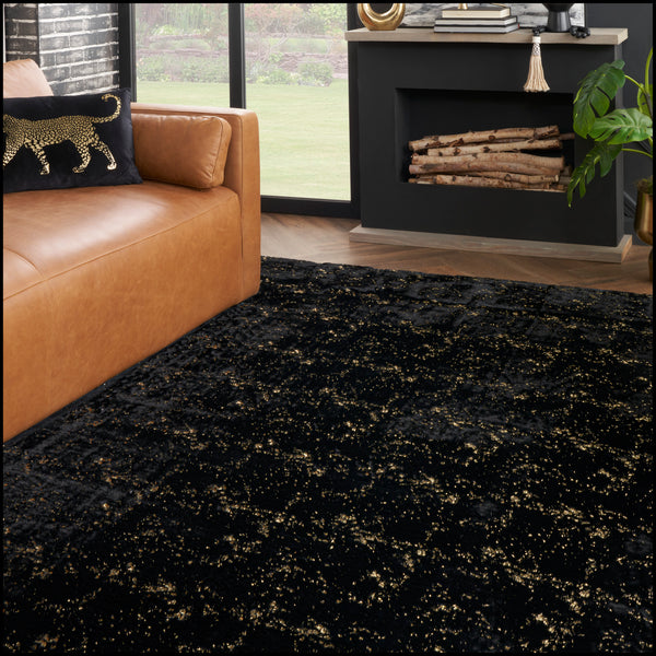nourison cozy shimmer csh01 black gold rug