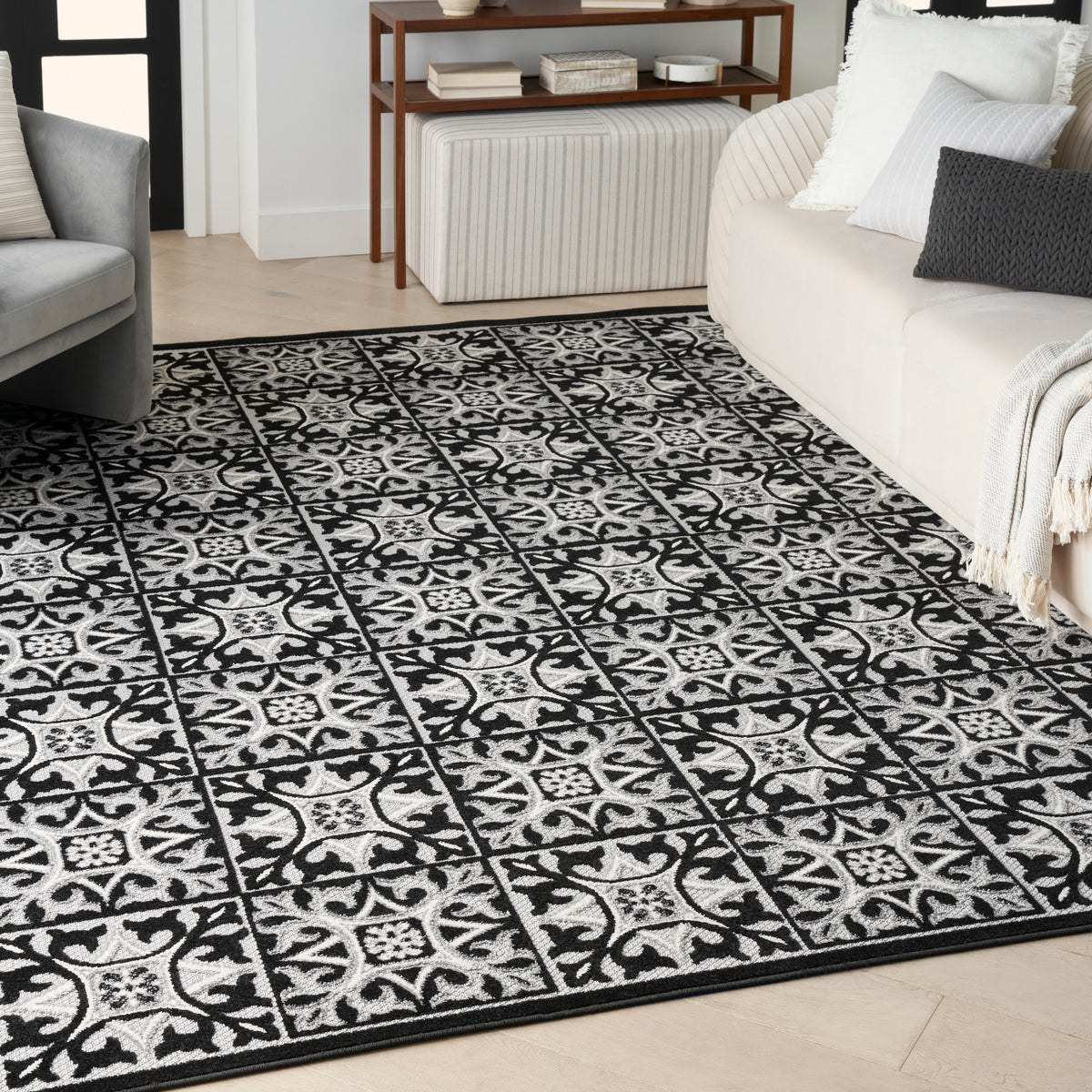 nourison aloha alh34 black white rug