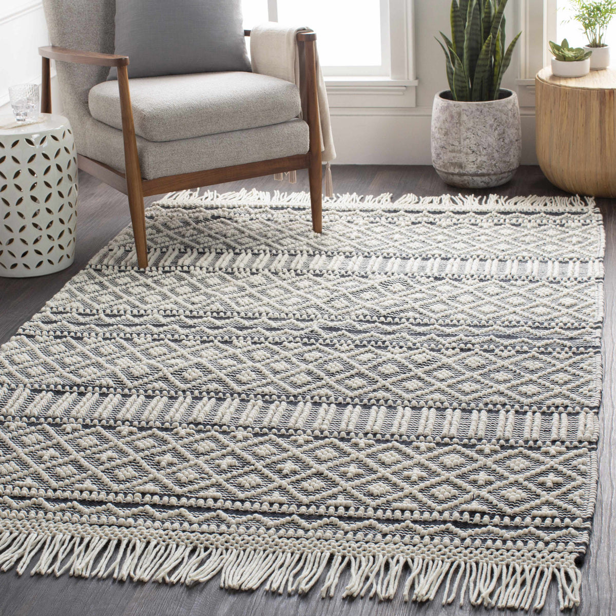 Hauteloom Leon LNHW White Woven/Flatwoven Wool Rug