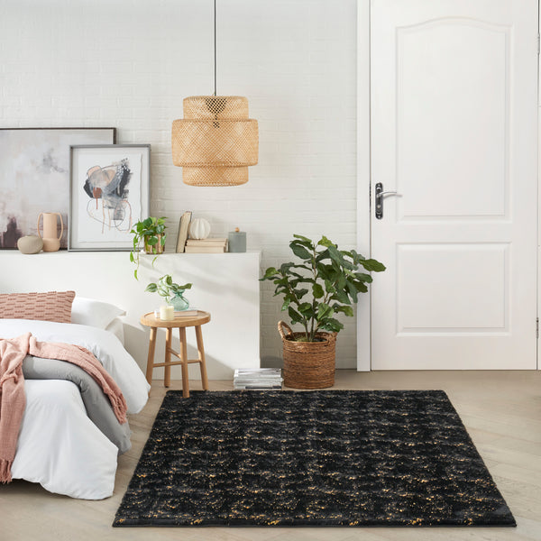 nourison cozy shimmer csh01 black gold rug