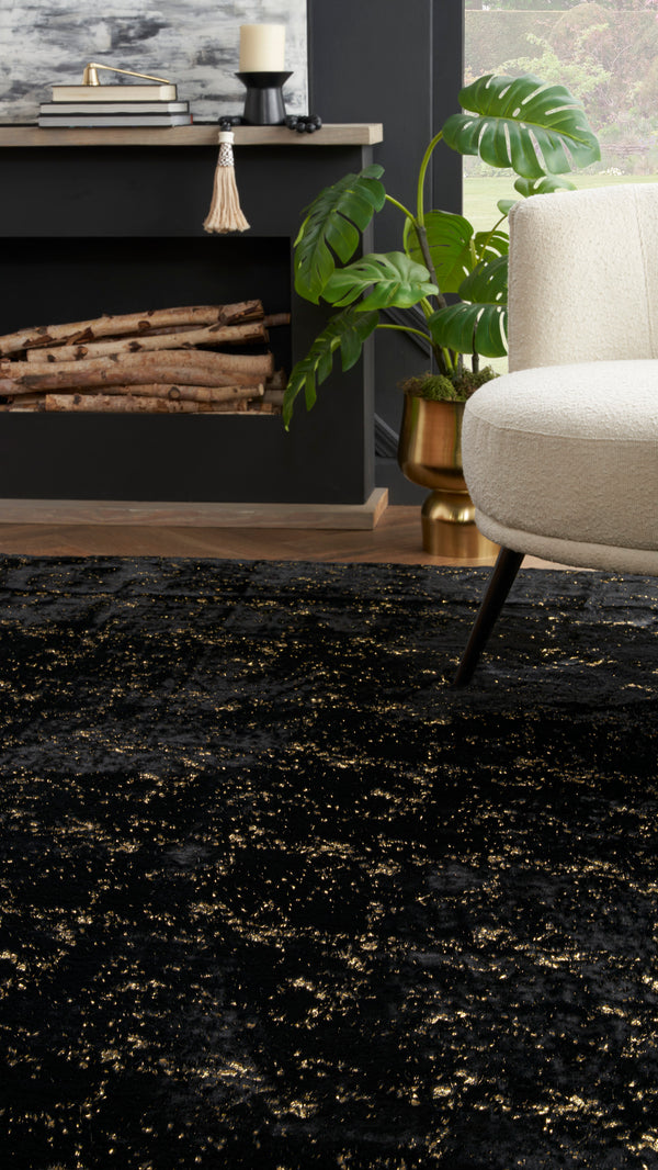 nourison cozy shimmer csh01 black gold rug
