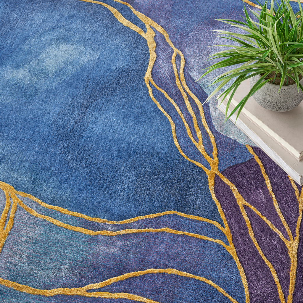 nourison prismatic prs32 blue gold rug