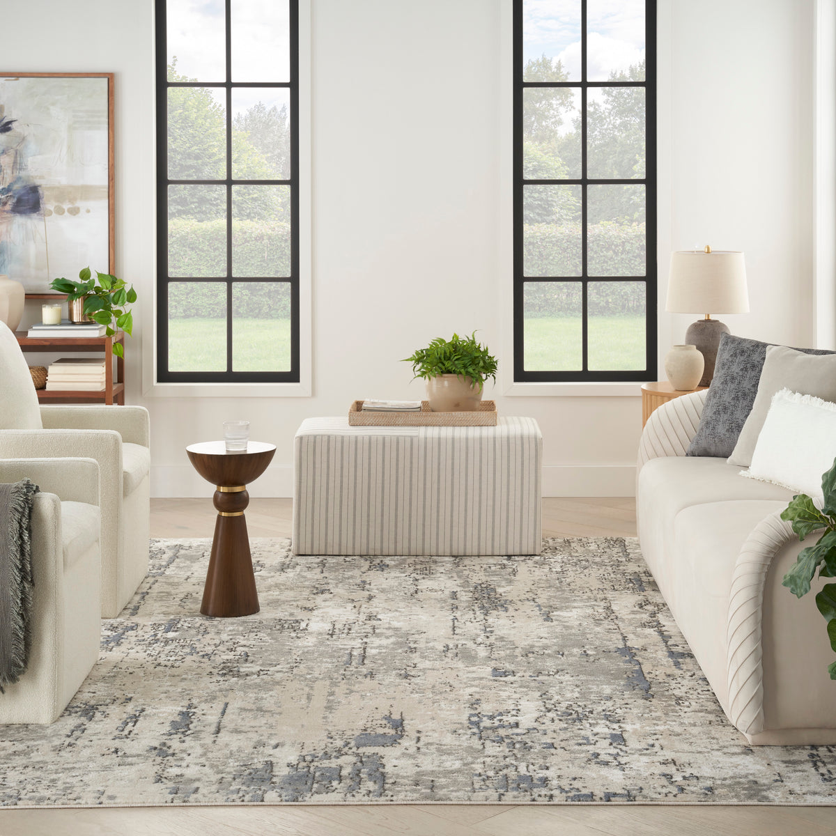 nourison quarry qua01 ivory blue grey rug
