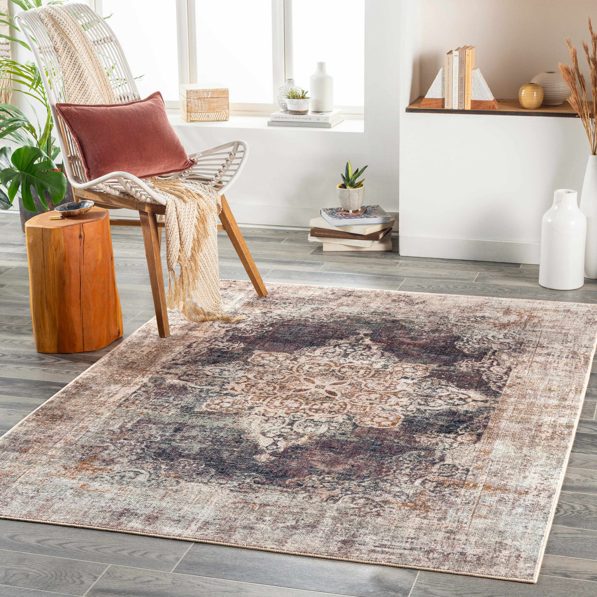 Hauteloom Puloypuloy PULOY Dark Purple Machine Made Polyester Rug