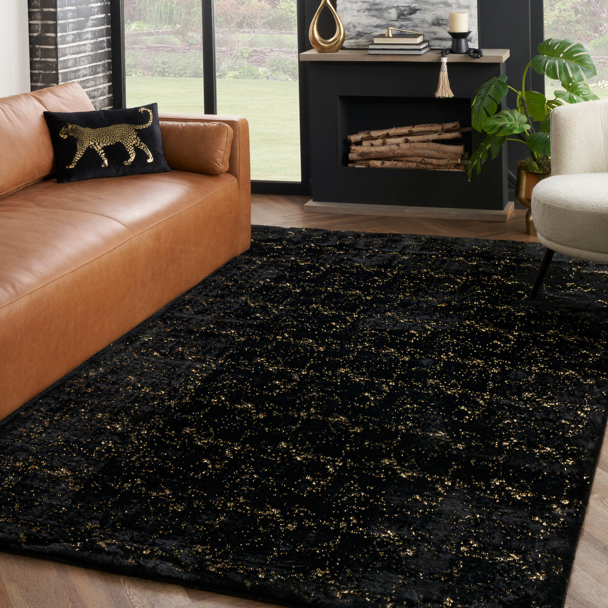 nourison cozy shimmer csh01 black gold rug