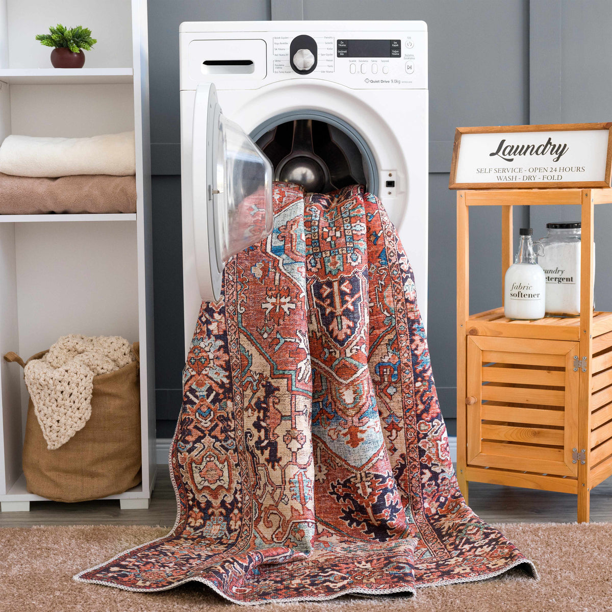 Hauteloom Neyland Washable NEYW Bright Red Machine Made Polyester Rug