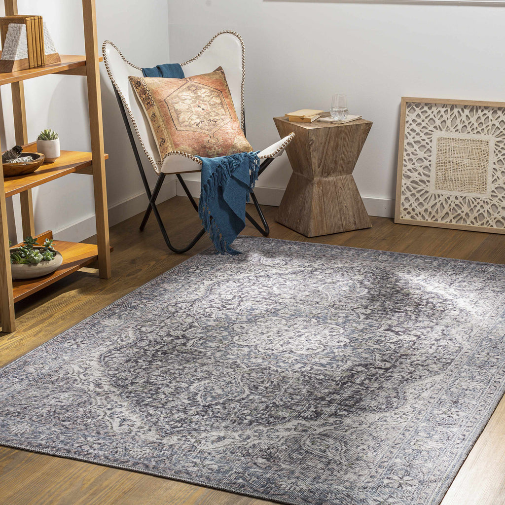 Hauteloom Tavas TAVA Charcoal Machine Made Chenille-Polyester Rug