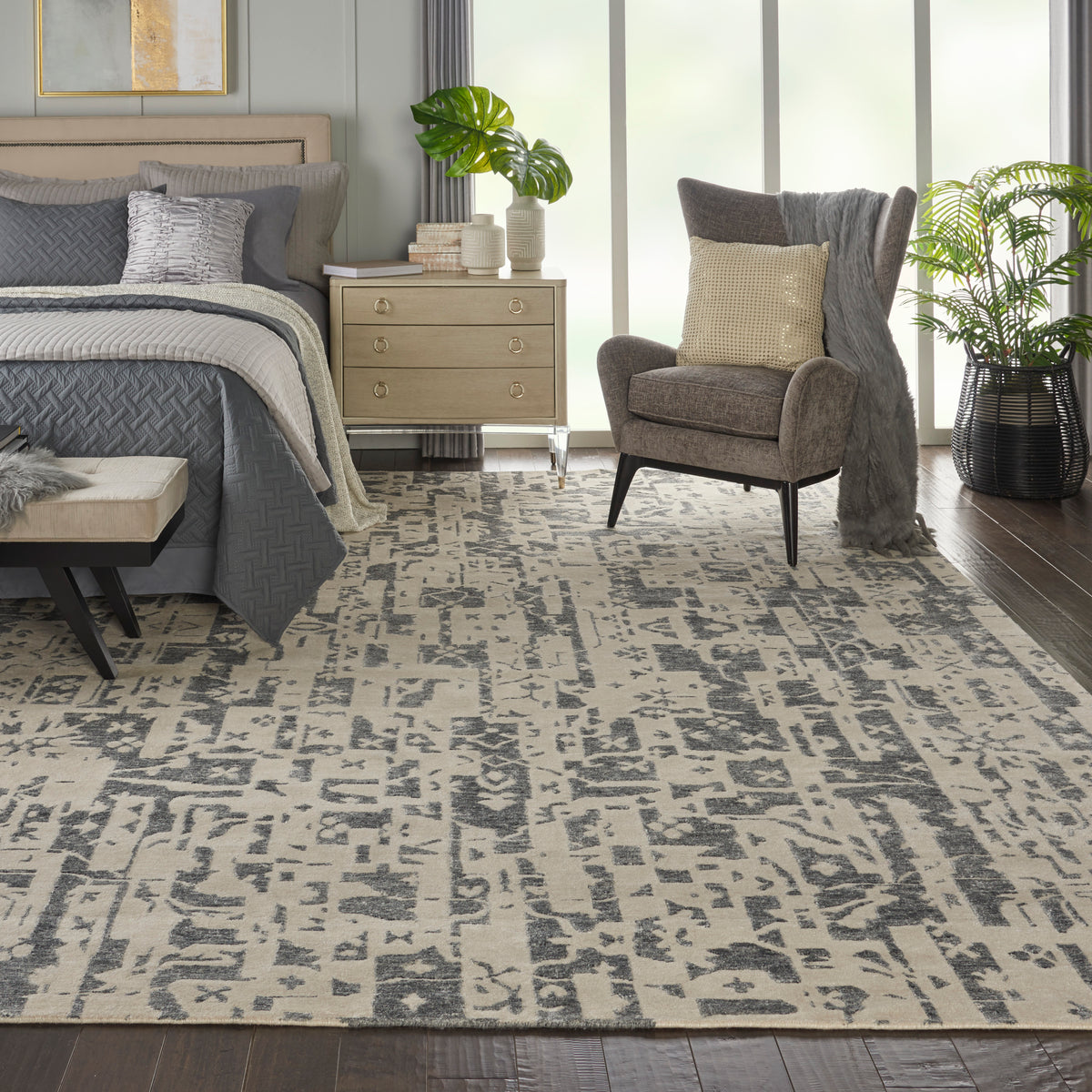 nourison silk shadows sha19 ivory grey rug
