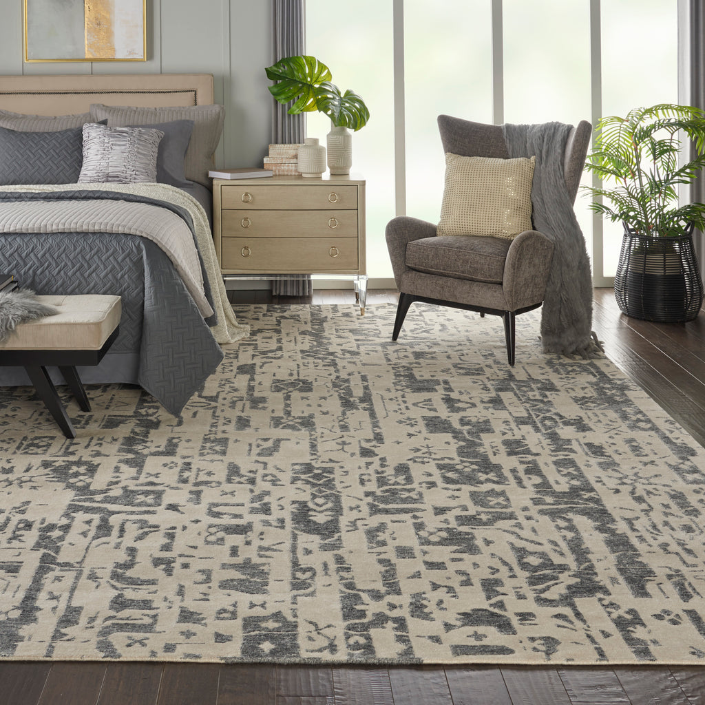 nourison silk shadows sha19 ivory grey rug