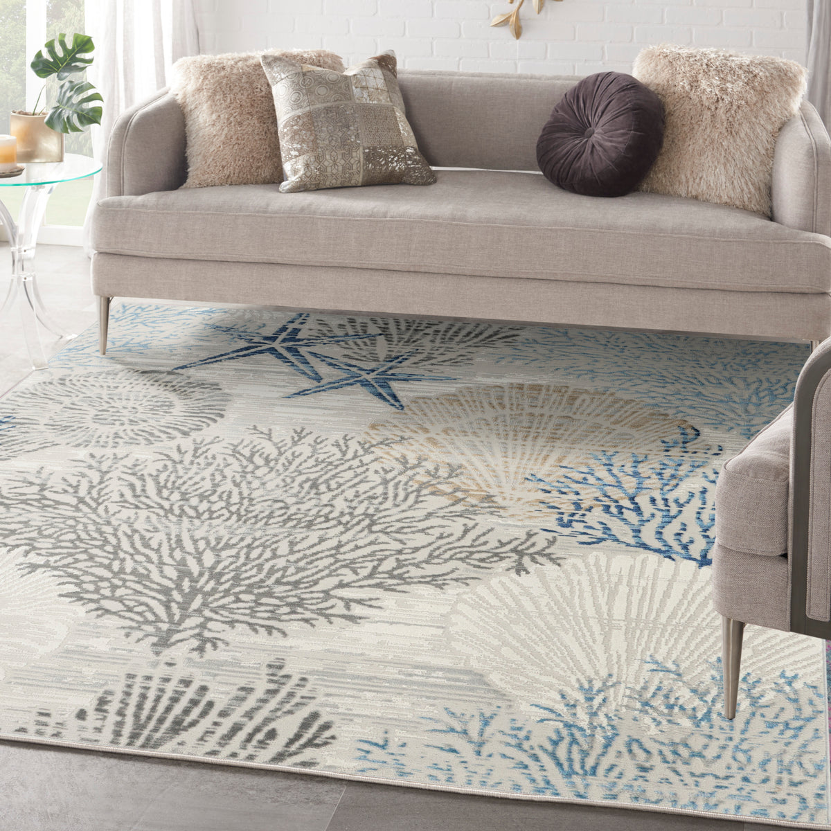 nourison seaside sds04 ivory grey blue rug