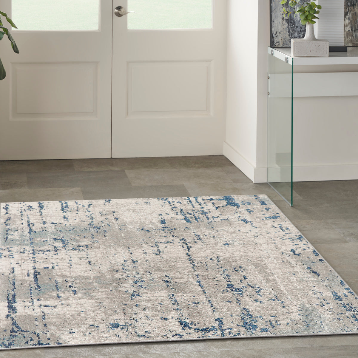 nourison quarry qua01 ivory grey blue rug