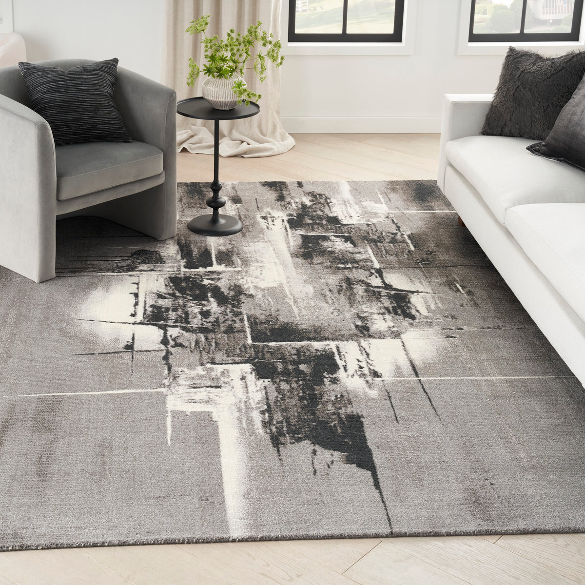 nourison twilight twi30 grey ivory black rug