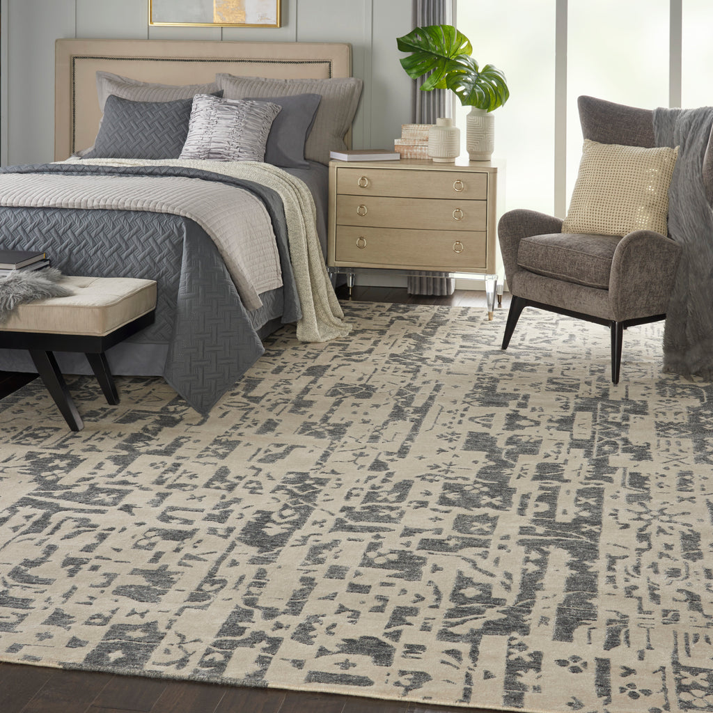 nourison silk shadows sha19 ivory grey rug