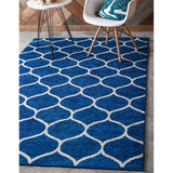 unique loom rounded trellis frieze trf003nvb navy blue rug