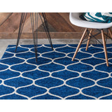unique loom rounded trellis frieze trf003nvb navy blue rug