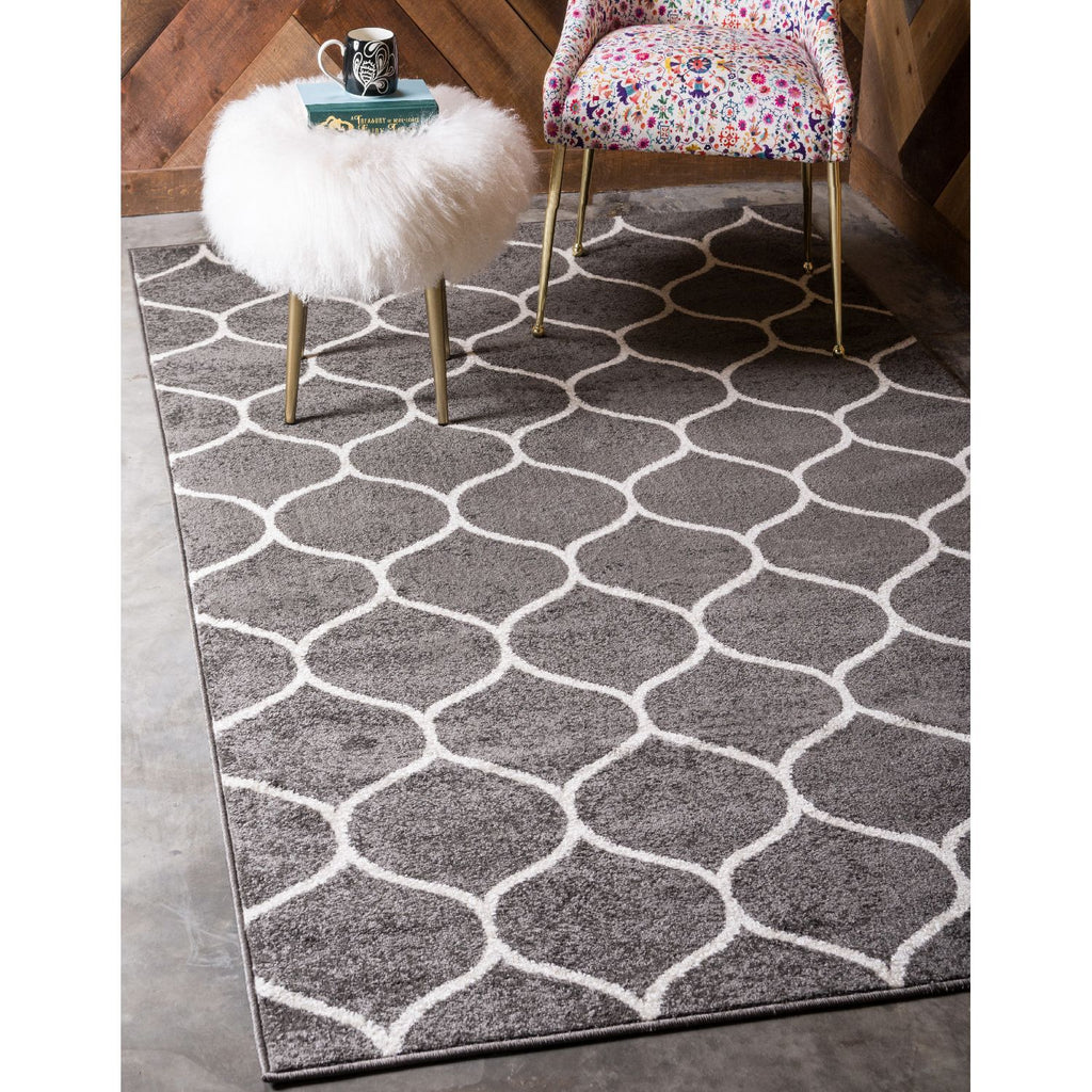 unique loom rounded trellis frieze trf003dgr dark gray rug