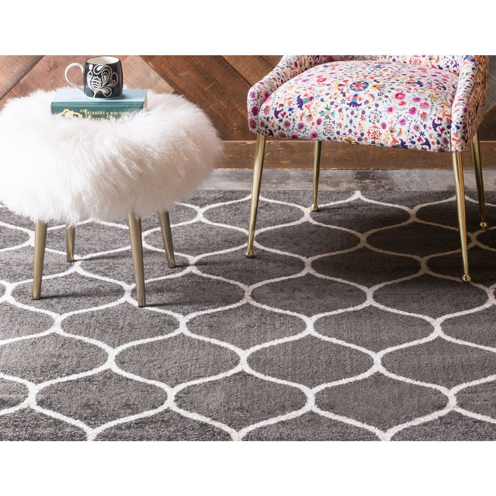 unique loom rounded trellis frieze trf003dgr dark gray rug