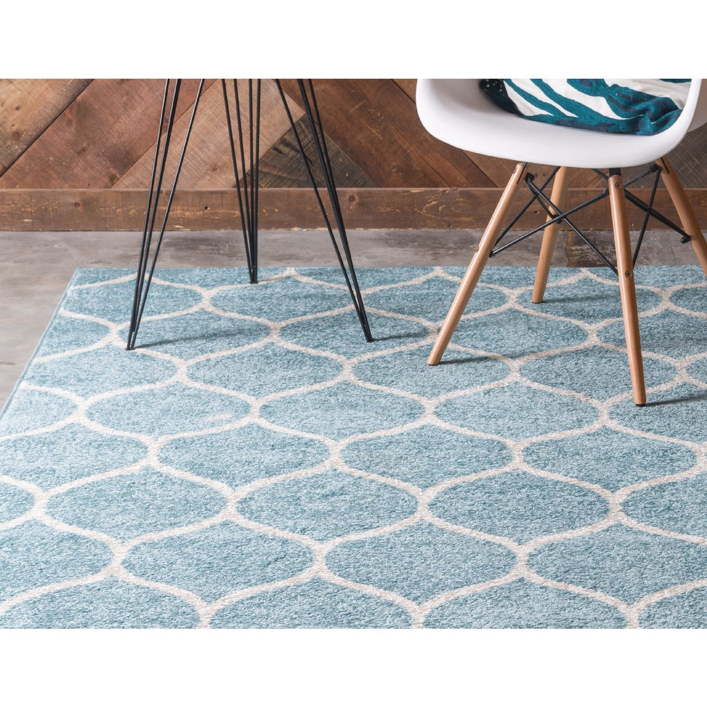 unique loom rounded trellis frieze trf003lbl light blue rug