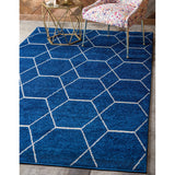 unique loom geometric trellis frieze trf002nvb navy blue rug